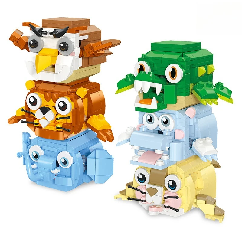 مجموعة حيوانات لطيفة وممتعة للأولاد والبنات، ألعاب تكديس مكعبات البناء الممتعة والمخففة للإجهاد #5