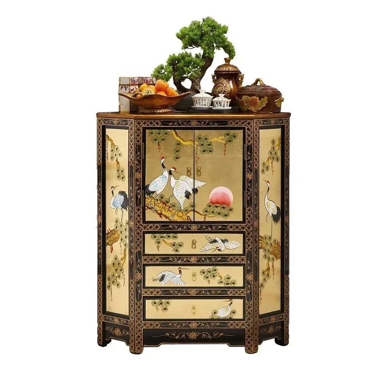 Ming and Qing Dynasties gold foil wall Songhe Yannian locker triangular side cabinet painted piano paint corner cabinet