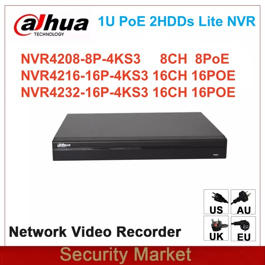 Original Dahua NVR4208-8P-4KS3 NVR4216-16P-4KS3 NVR4232-16P-4KS3 8/16/32 Ch POE 4K&H.265 Network Video Recorder