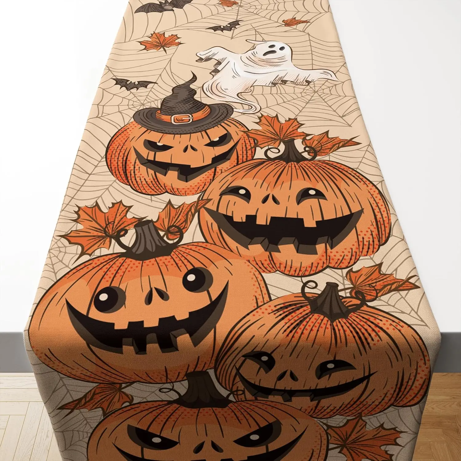 

Halloween Pumpkins Ghost Bats Linen Table Runner Party Decor Farmhouse Kitchen Dining Table Runner Halloween Decorations