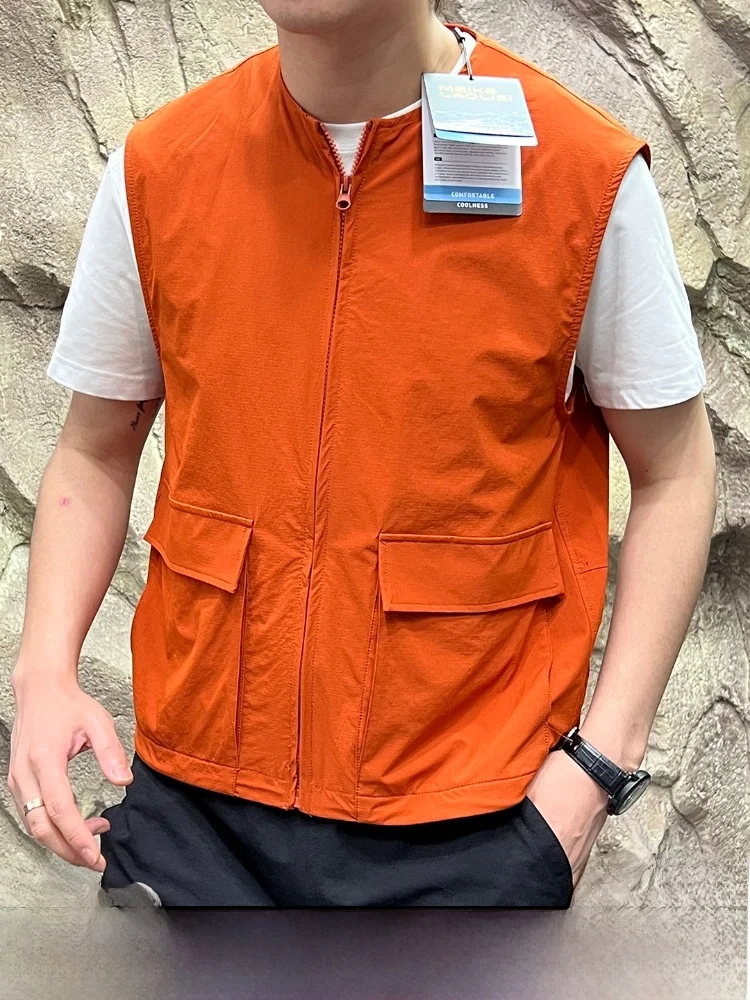 

Men's Breathable Water-Resistant Zipper Vest Layering Workwear Casual Sle Polyester Fiber Summer Thin Faion Trend