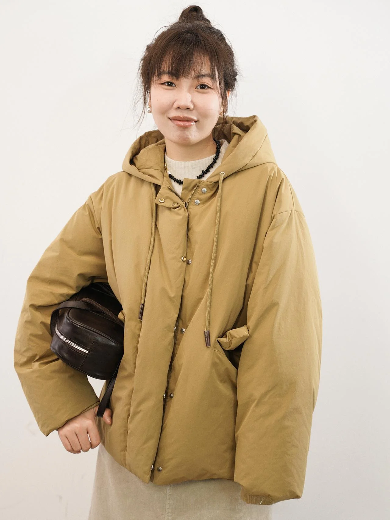 

LADYXIEXIE Lazy Thiened Hooded Workwear down Jaet Waist-Cinching Long Sve Zipper Closure Color Korean Sle Wome...