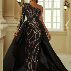 2024 New Sequined Temperament Commute Solid Color Mid-Waist Red Slip Type Host Banquet Dress Evening Dress