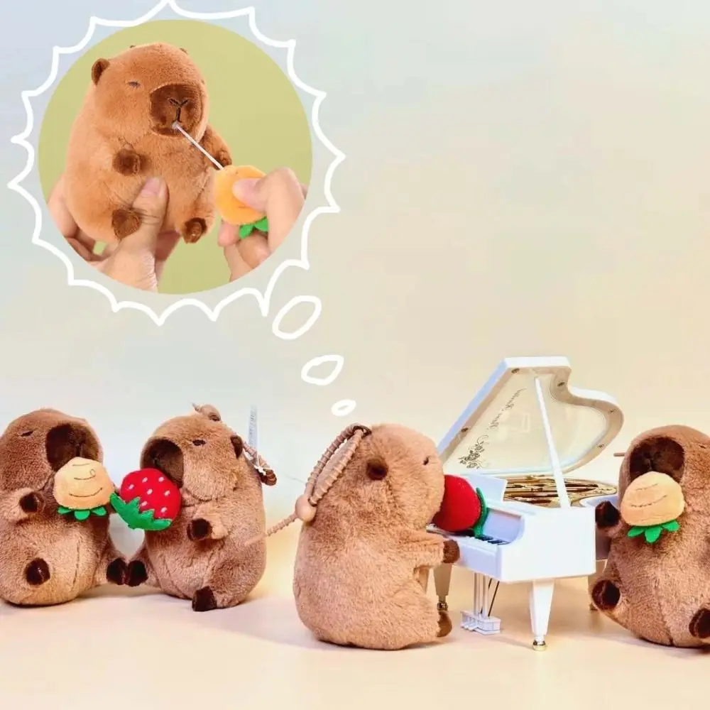 Kawaii Pullable Capybara Plush Pendant Radish 11cm Capybara Toys Ornaments Strawberry Car Keyring Kids Toys