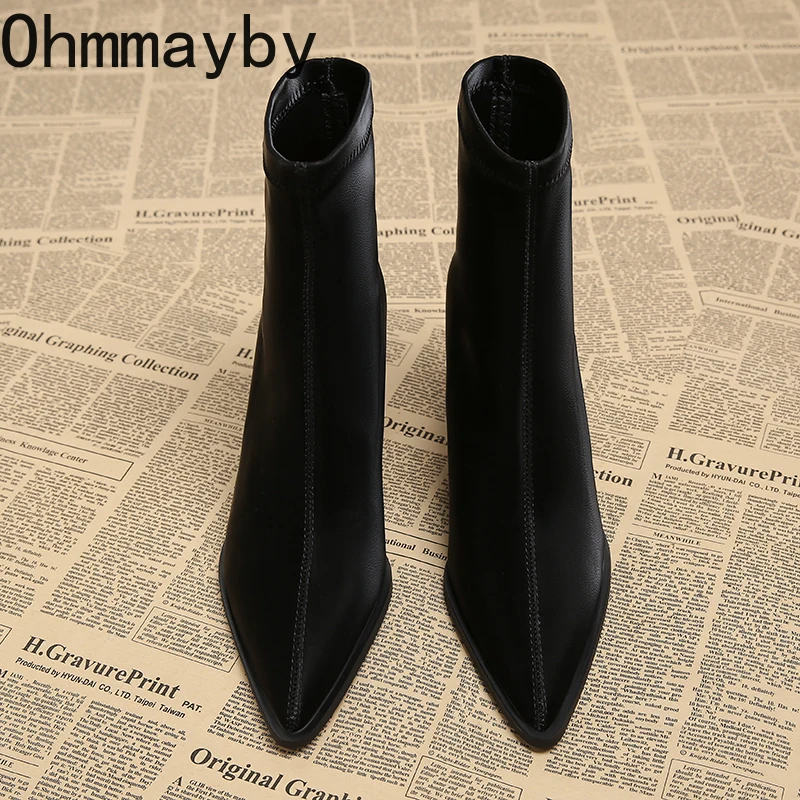 2025 Spring Autumn Women Ankle Boots Fashion Pointed Toe Modern Short Booties Designer Square Heels Botas De Mujer