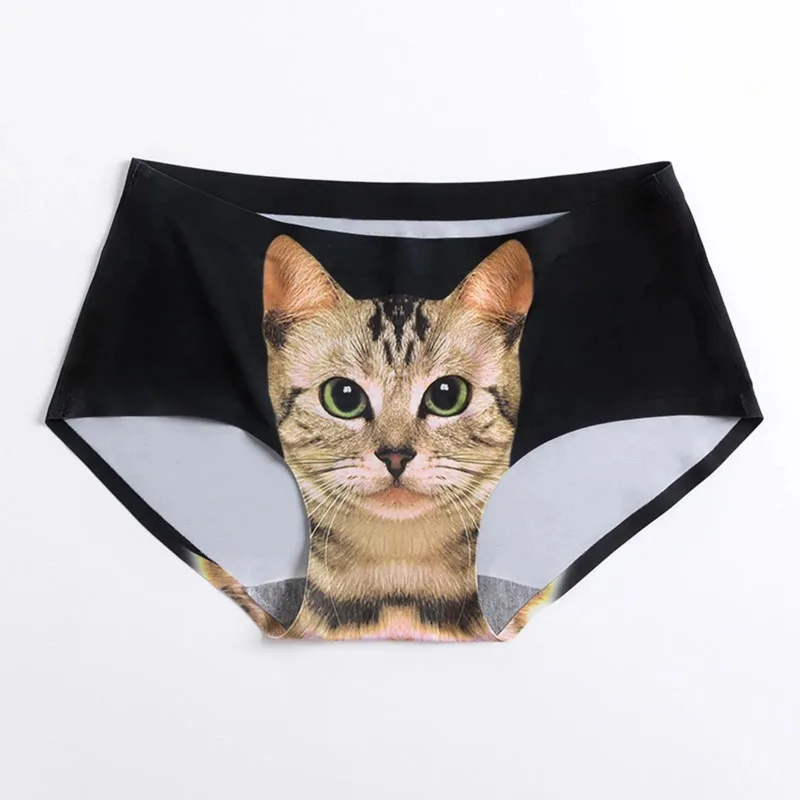 Cat Print Briefs Women Middle Waisted Sexy Underwear Seamless Buttocks Triangle Nude Feeling Underpants for Fine Womens Белье