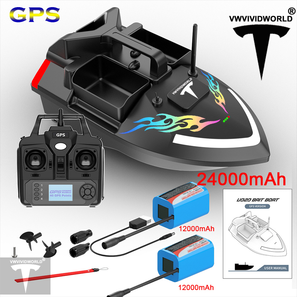  GPS Bait Boat with Auto Return, 40 Waypoints, 2KG Load, Cruise Control, LED Lights, Low Power Alerts, Precision Bait Casting 
