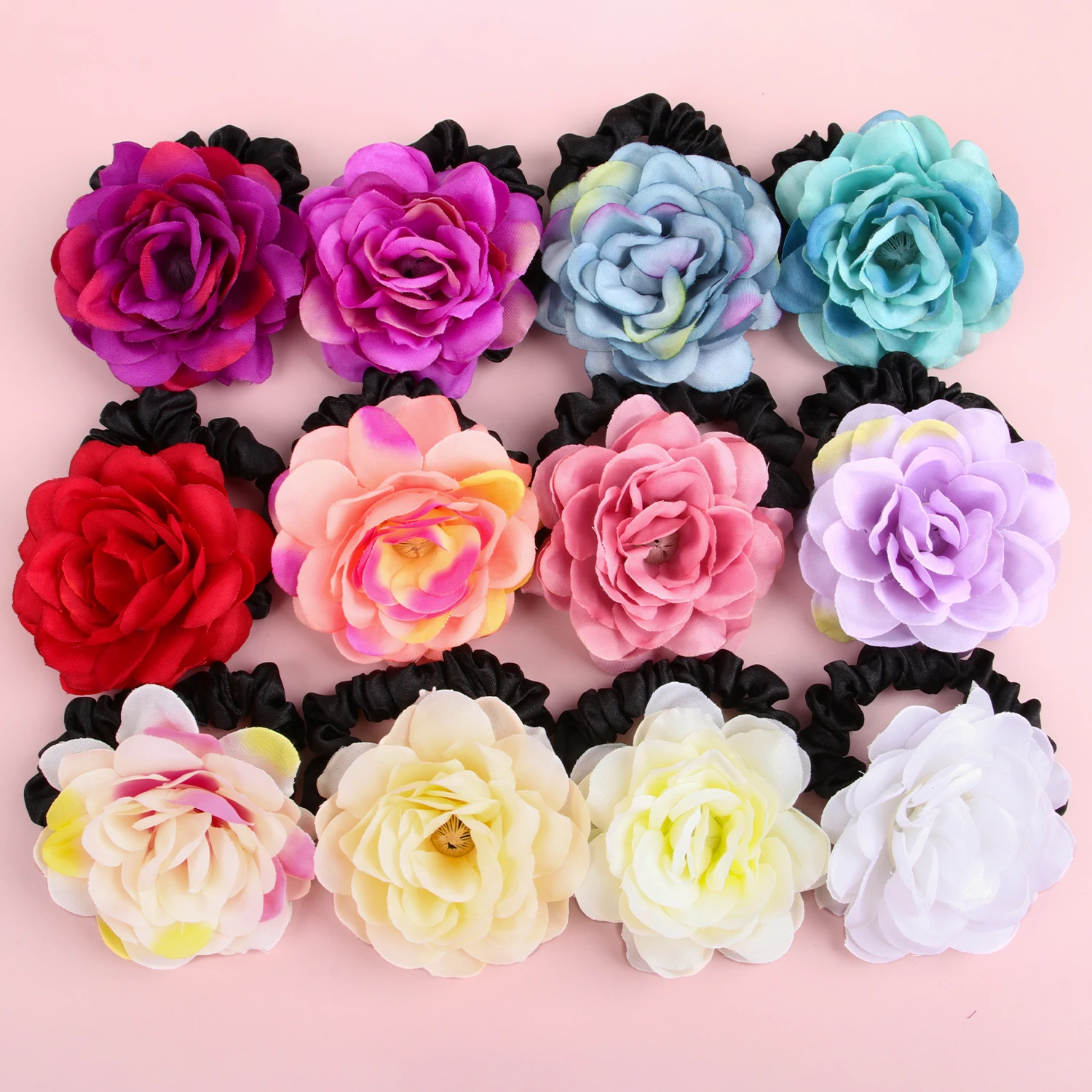 4/12pcs Women Girls Flower Hair Ties Ponytail Holder Elastic Hair Bands Kids Hair Accessories Floral Hair Tie Girls Headwear