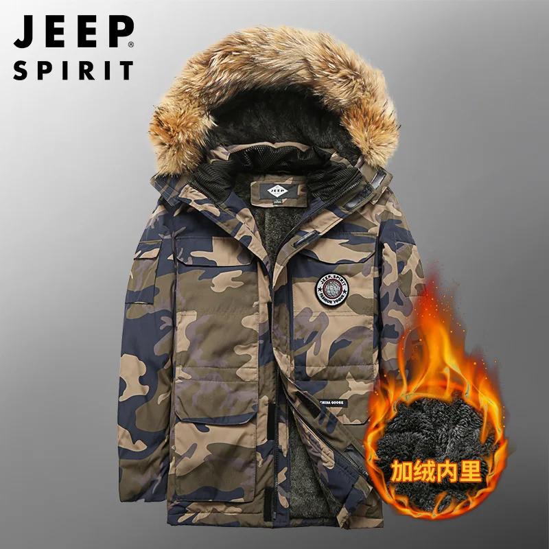 JEEP SPIRIT men jackets cotton-padded jackets thickened autumn winter outdoor leisure cold-proof warm removable cap clothes