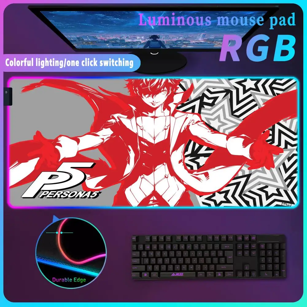 

Rgb persona5 Computer Home office expansion pad Anime Mousepad Gamer Table LED lamp Carpet Large Desk Accessory Keyboard Deskpad