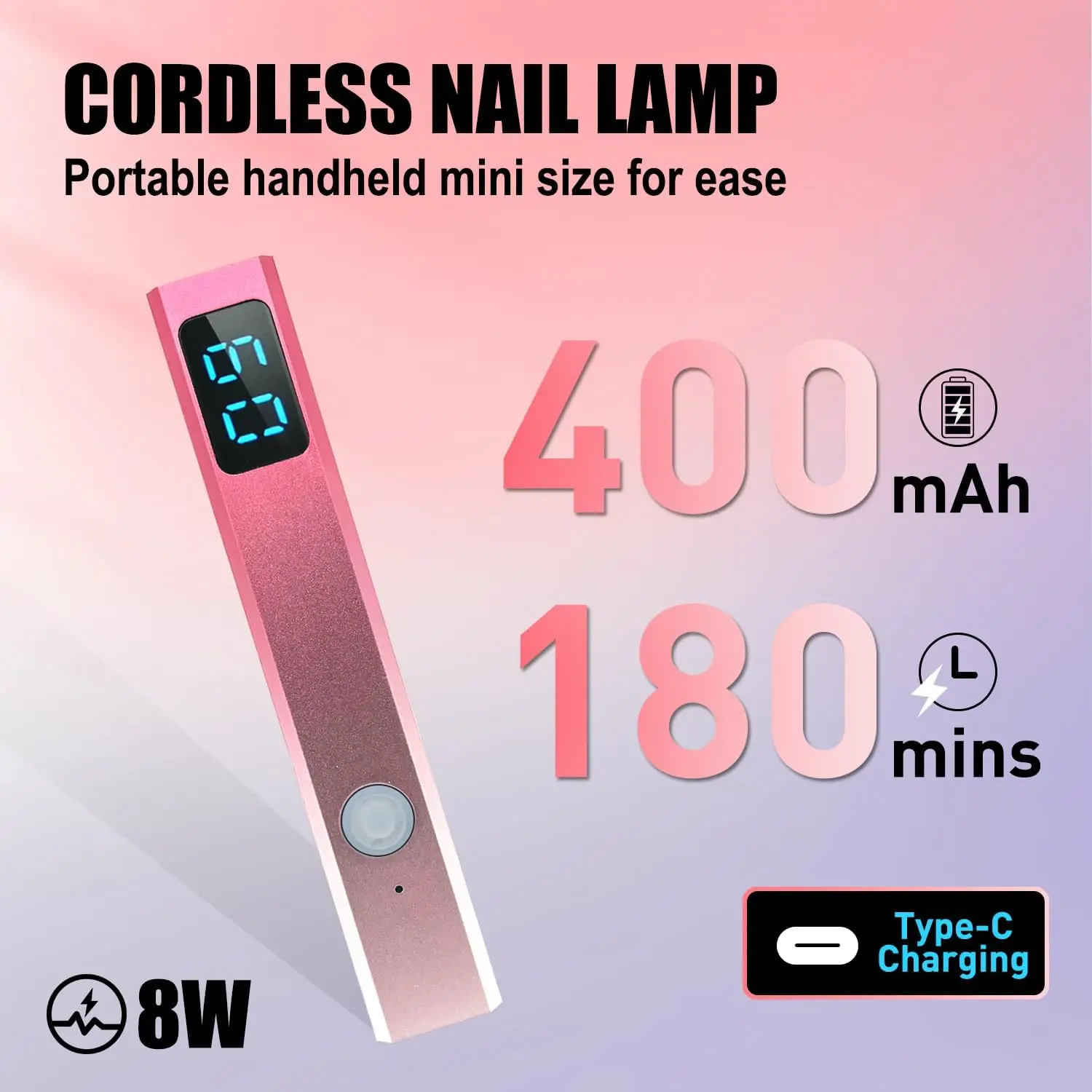 ضوء الأشعة فوق البنفسجية المحمول للأظافر الجل، مجفف أظافر صغير محمول قابل لإعادة الشحن، مصباح أظافر LED