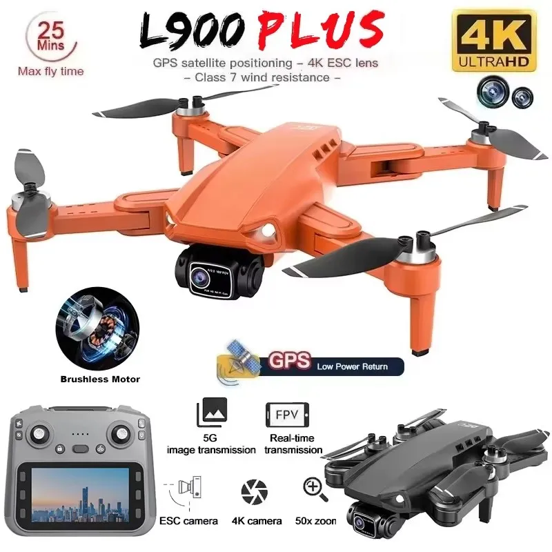 L900 PLUS GPS Drone With Large Screen Profesional 4K HD Camera 5G WIFI FPV Quadcopter With Brushless Motor Foldable RC Dron Toys