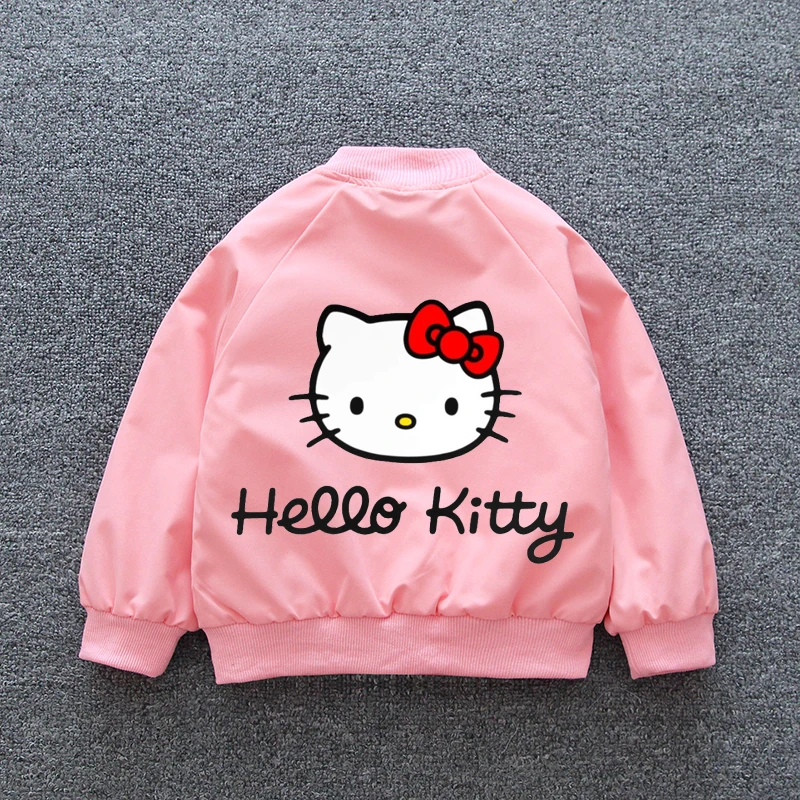 Sanrio Kawaii Hello Kitty Jacket for Baby Girl 2024 Spring Autumn Children Cartoon Long Sleeve Zipper Coat Kid Fashion Outerwear