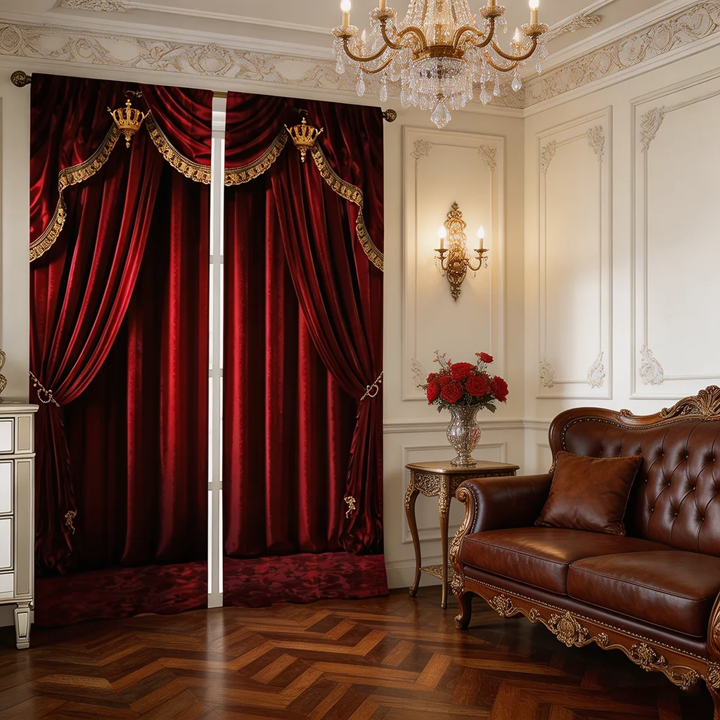 2PCS Curtains, Red Theater Stage Curtain Print, Suitable for Bedroom and Living Room, Rod Pocket Style
