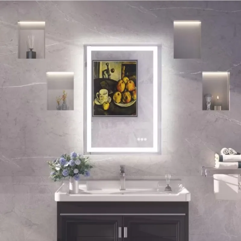 Rectangular Frameless with Frontlit&Backlit Anti-Fog LED Mirro Wall Mount Bathroom Vanity Mirror, Simple fashion, easy to instal