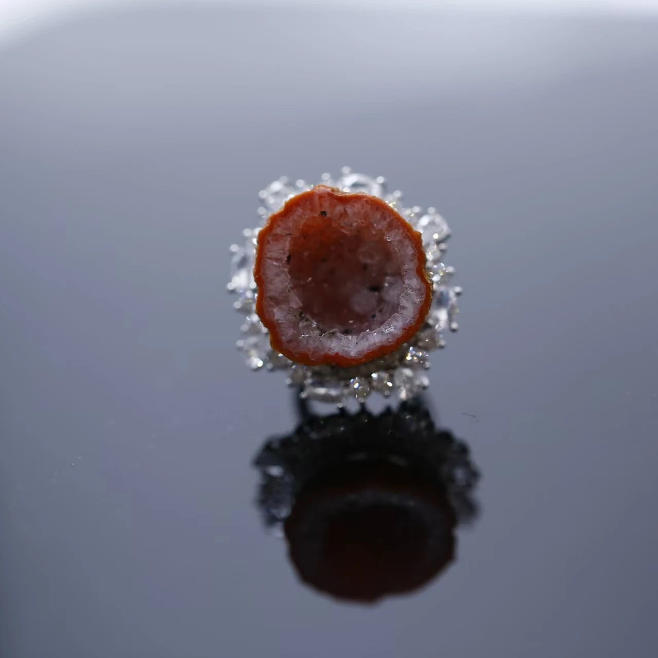 

Rarity And Exquisite Agate Geode Cluster Natural Quartz Crystal Design Style Living Ring Customized Fine Jewelry