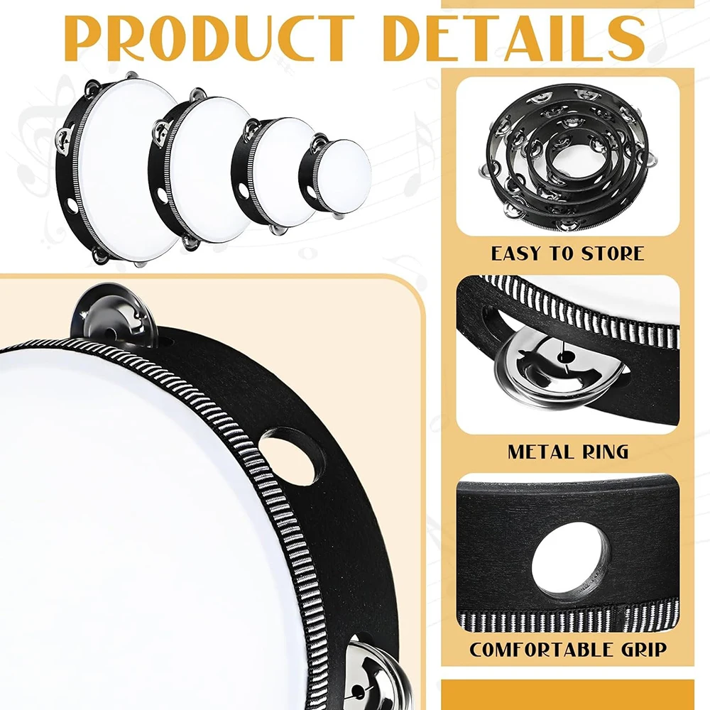 Factory 4 6 8 10Inch 4 Pcs Adult Double Row Metal Bell Drum Percussion Church Ktv Suitable Tambourine Set