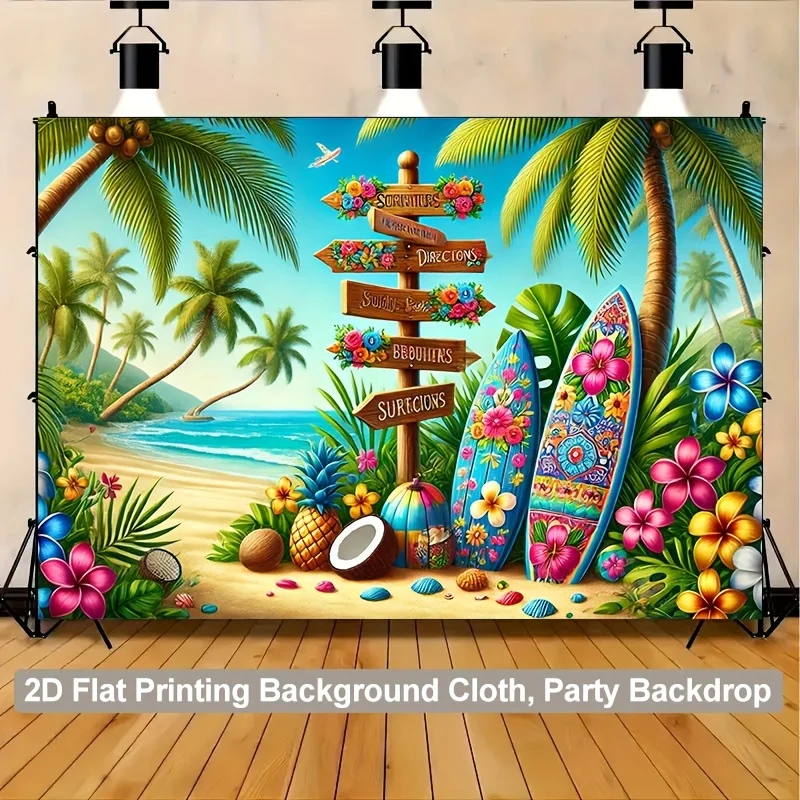Tropical Beach Paradise Tapestry, Surfboards and Palm Trees Vibrant Wall Art for Party Decor and Vacation Themed Living Room