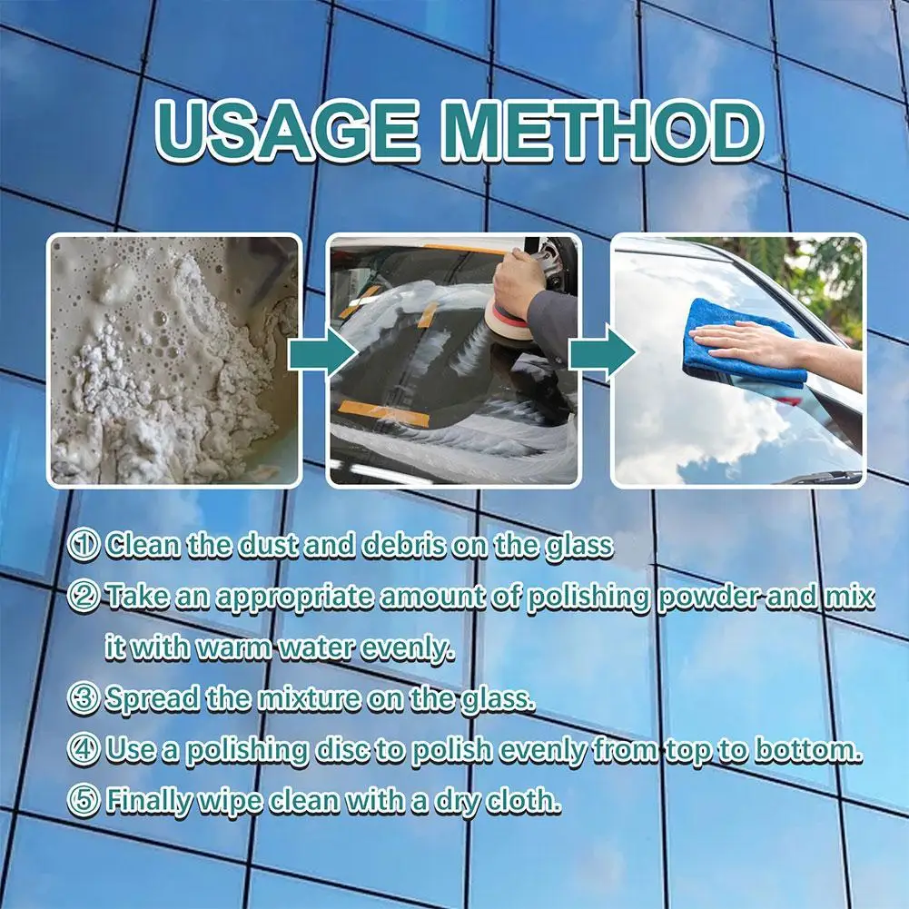 100 جرام مسحوق تلميع الزجاج للسيارات نوافذ السيارات مزيل الخدش الزجاج تلميع خدش إصلاح مسحوق إزالة الخدوش