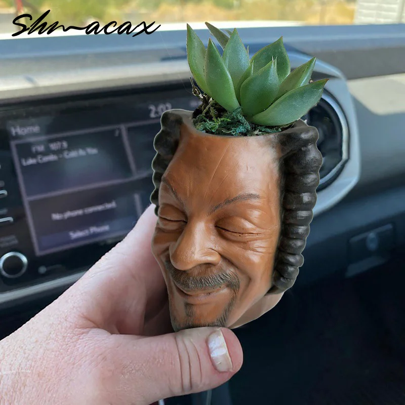 Rapper Snoop Dogg Flower Pot Human Face Vase Man Human Smile Face Planter Pot Pen Pencil Holder Desktop Home Garden Decor