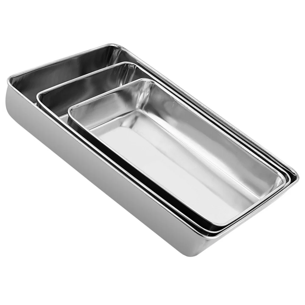 

3pcs Stainless Steel Serving Food Plate Cake Pan Storage For Kitchen Party Wedding Decorative Use Stainless Steel Baking