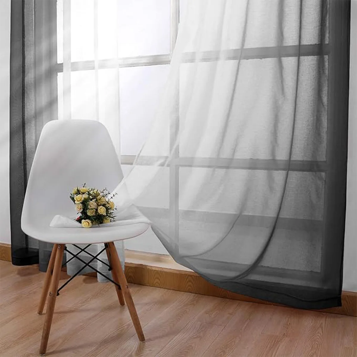Curtain White Gradient Color Living Room Window Curtains 2 Panels for Bedroom Grommet Top Sheer Treatment Modern Style Drape