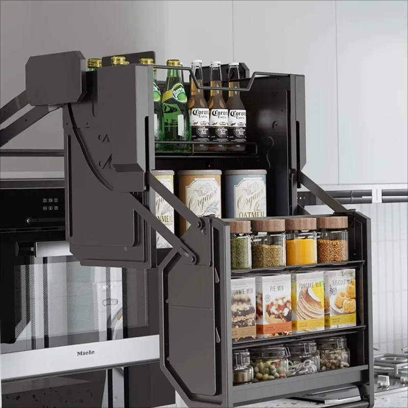 Modern Kitchen Pull Basket Cupboard  Lift  Elevator Metal Storage Organizer Pull Glass Storage Basket Cabinet Lifting System