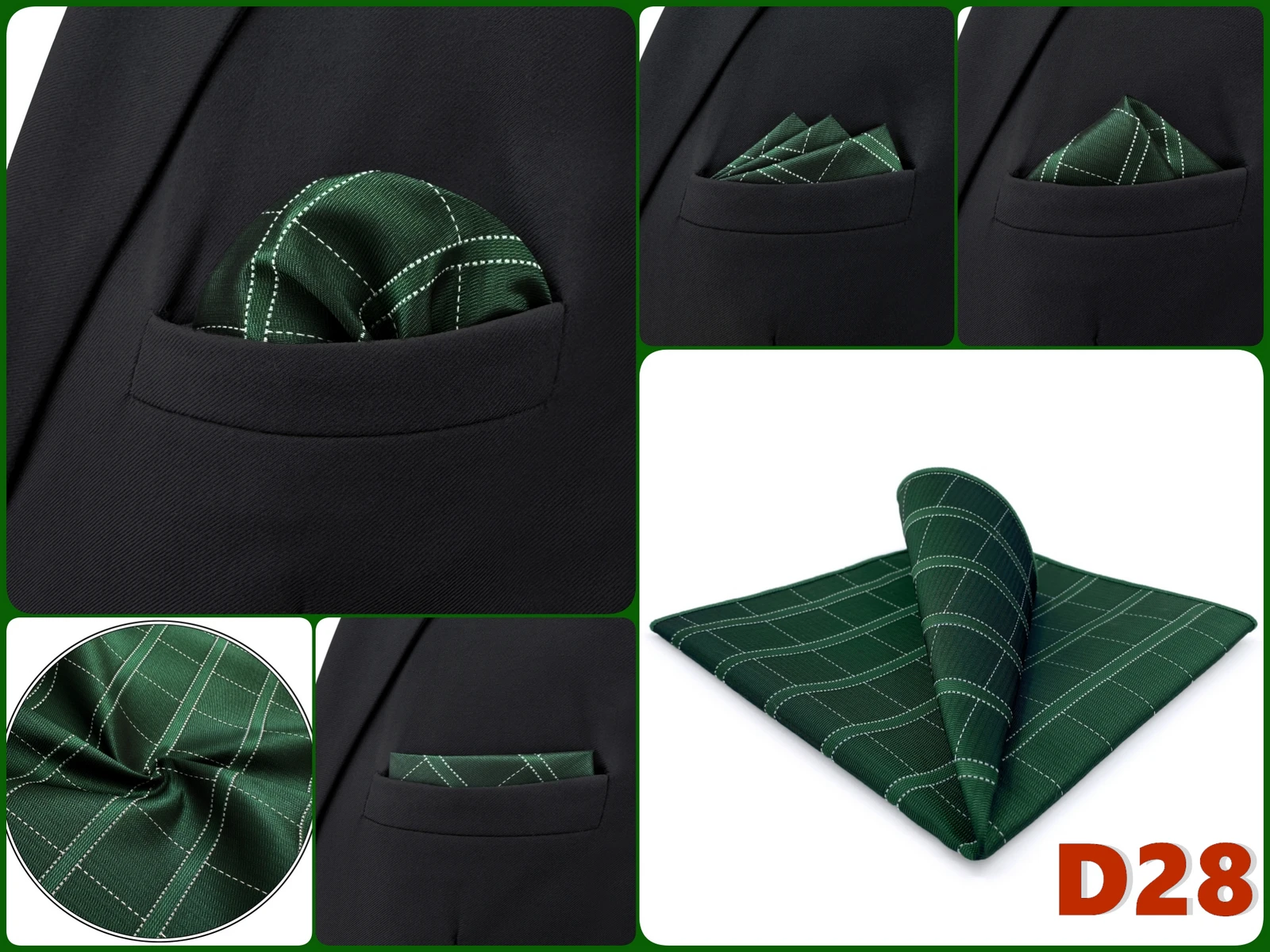 Pocket Square Handkerchief for Men Polka Dot Dots Plaid Check Checkered Suit Pocket Towel Hanky Mens Gift Wedding Business Party
