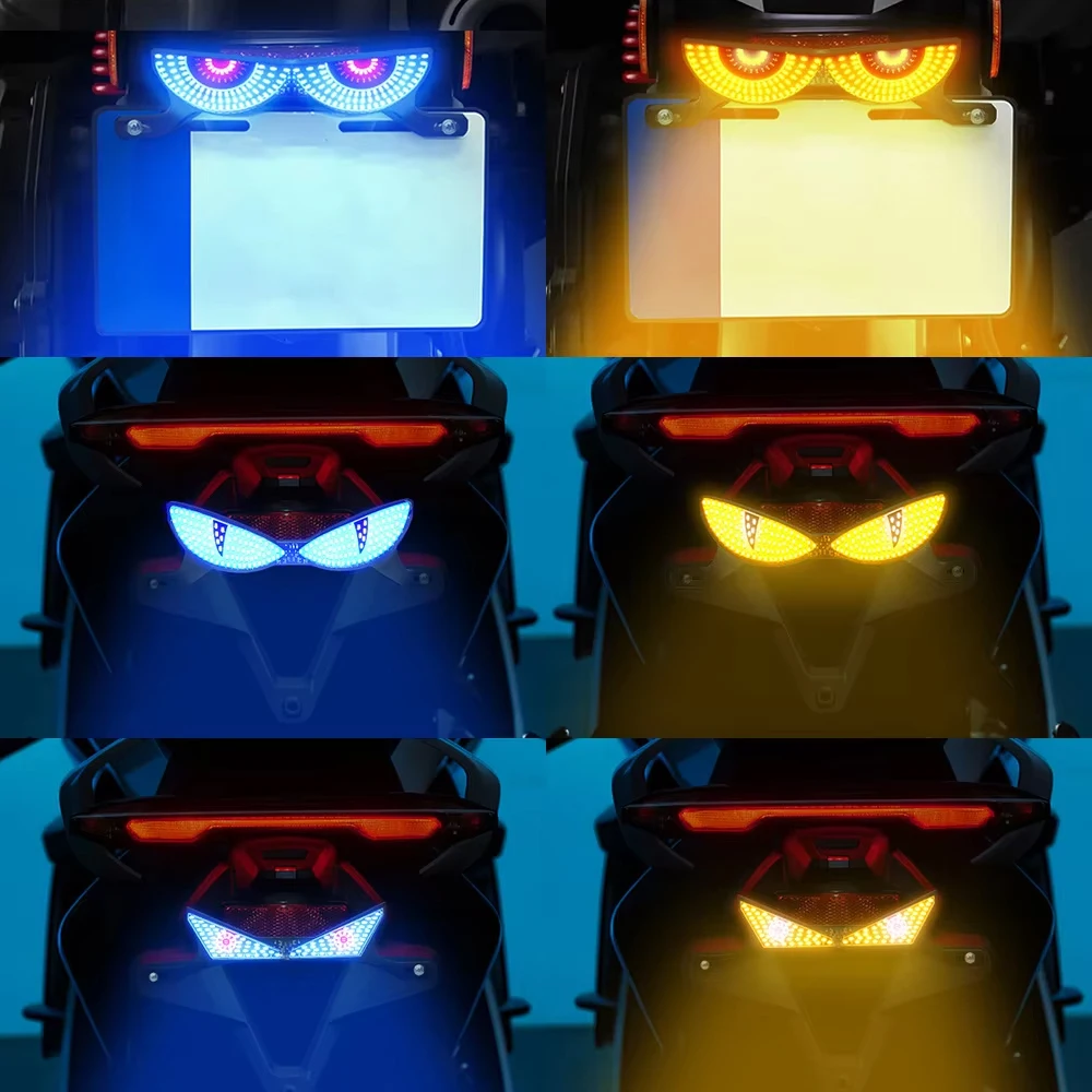 Motorcycle License Plate Tail Light Modified Decorative Atmosphere Lamp LED Devil Eye Strobe Single Lights 12V Universal