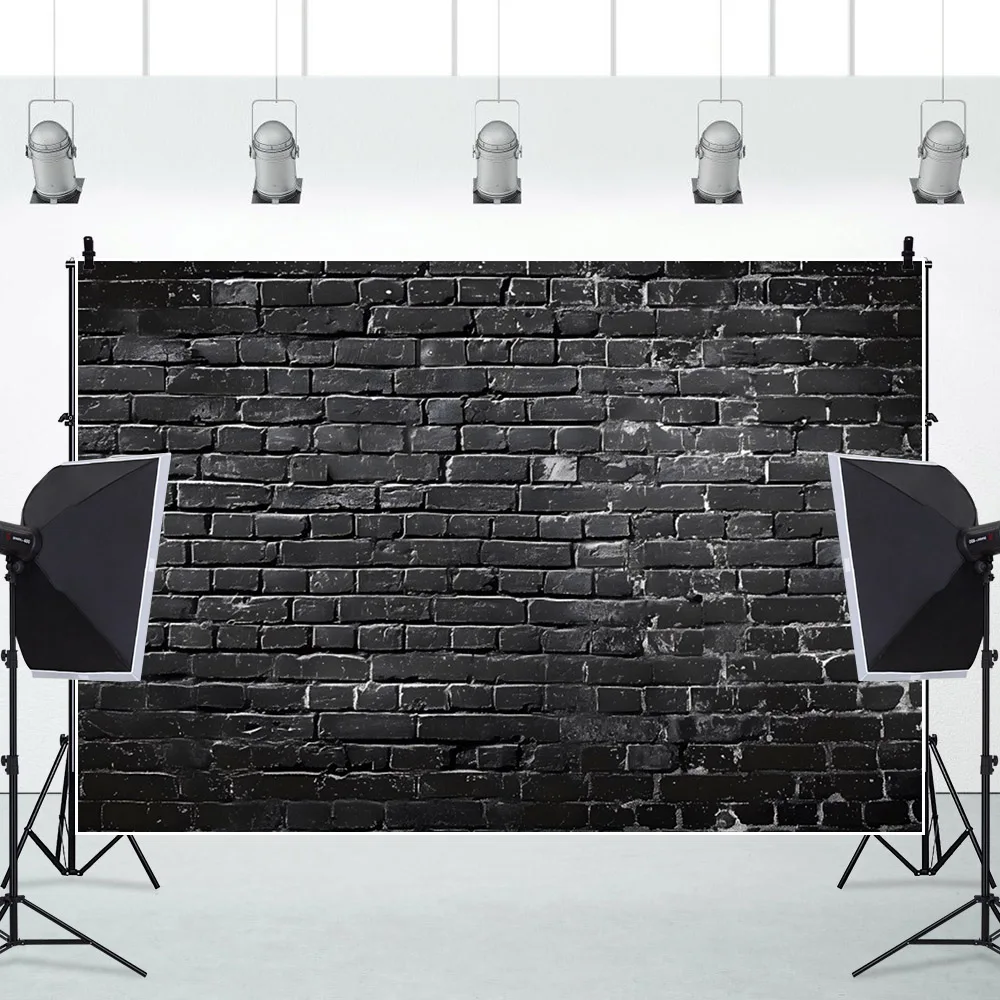 Grey Black Brick Wall Backdrop Birthday Party Kids Adult Art Portrait Wedding Photography Background Decor Photo Studio Props