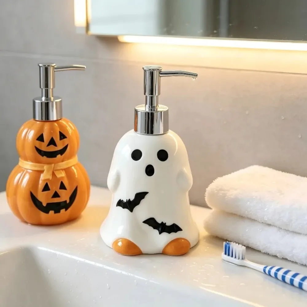 280ML Halloween Ghost Pumpkin Shaped Ceramic Lotion Bottle Bathroom Soap Dispenser Home Hand Soap Body Wash Refillable Bottle