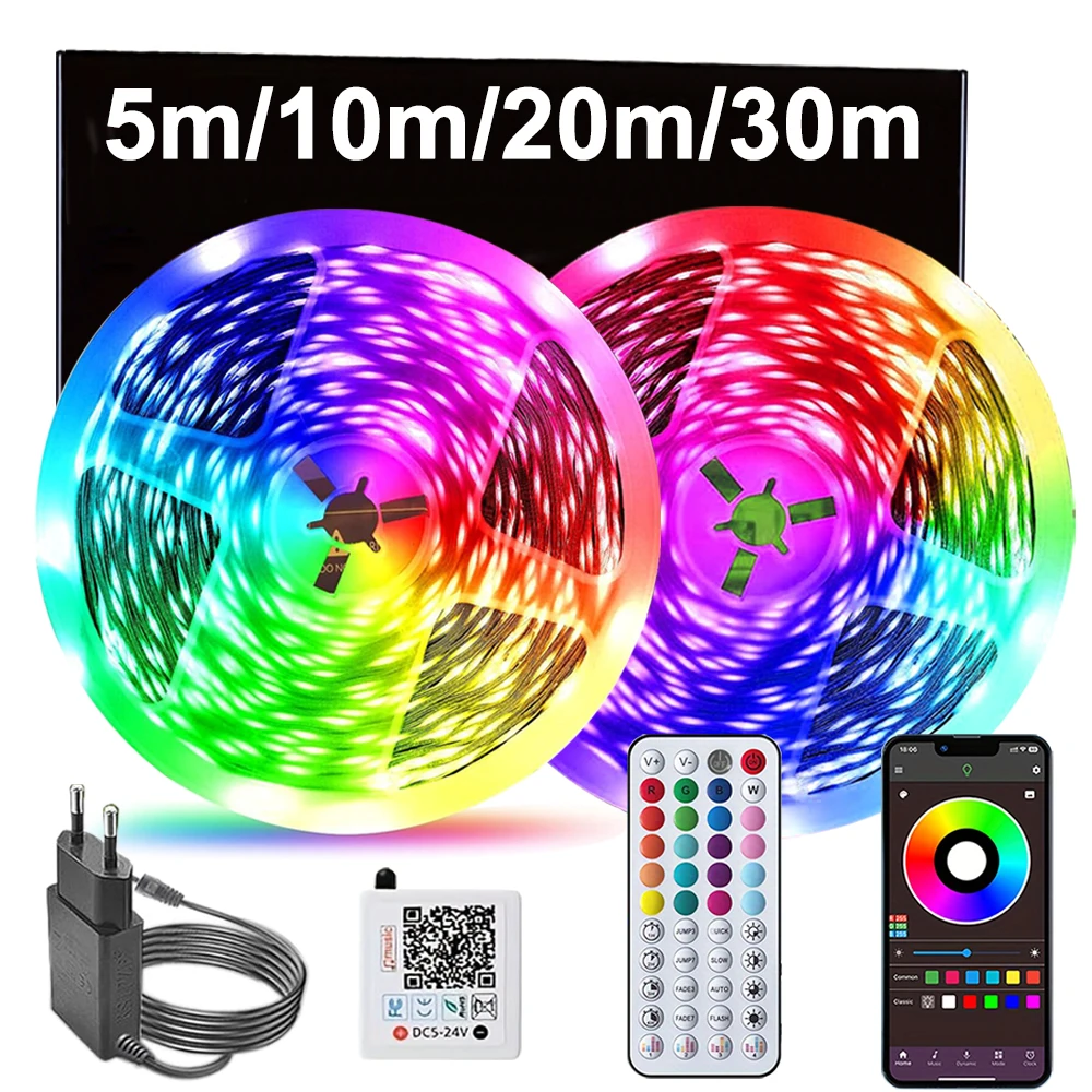 RGB LED-Lichtstreifen 24V mit Musik-Synchronisation und App-Steuerung, Flexibles LED-Band für Heim, Schlafzimmer und Partydekoration