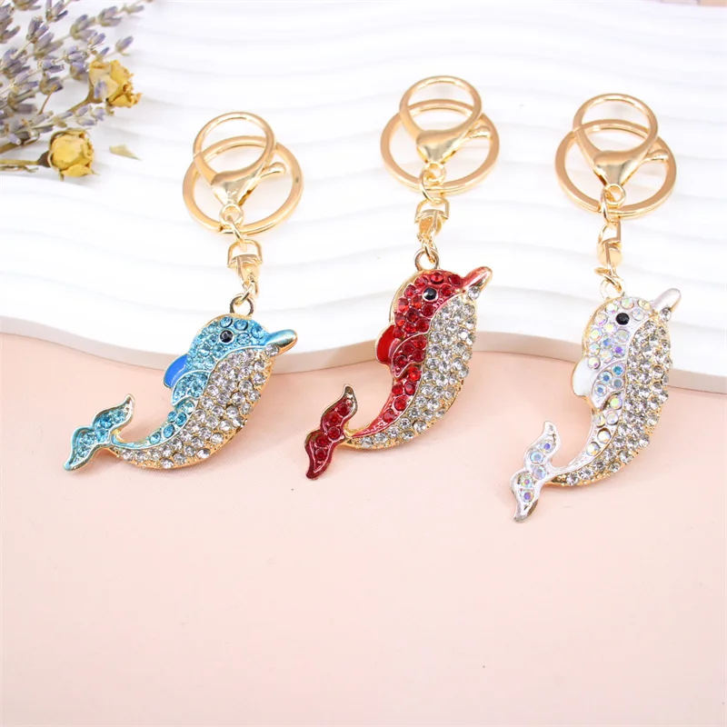 Beauty Trendy Crsytal Dolphin Keychain Unisex Animal Party Casual Car Keyring Accessory Gift