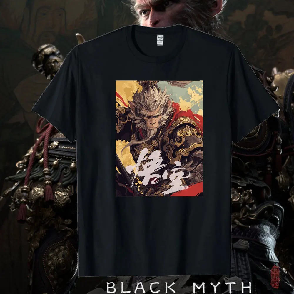 Black Myth Wukong Retro 90's Men's T-shirt Black Myth Wukong Games Unisex Summer Short Sleeve Cotton T-shirt Tops