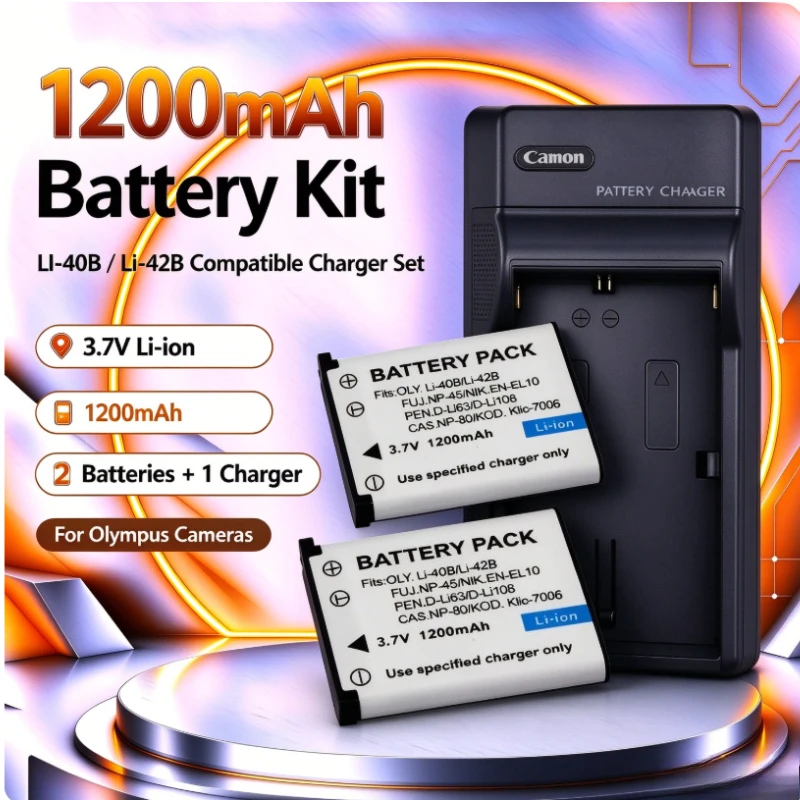 1200mAh EN-EL10 Li-42B Li-40B NP-45 D-Li63 D-Li108 NP-80 KLIC-7006 Camera Battery for Nikon/Olympus/Fujifilm/Pentax/Casio/Kodak