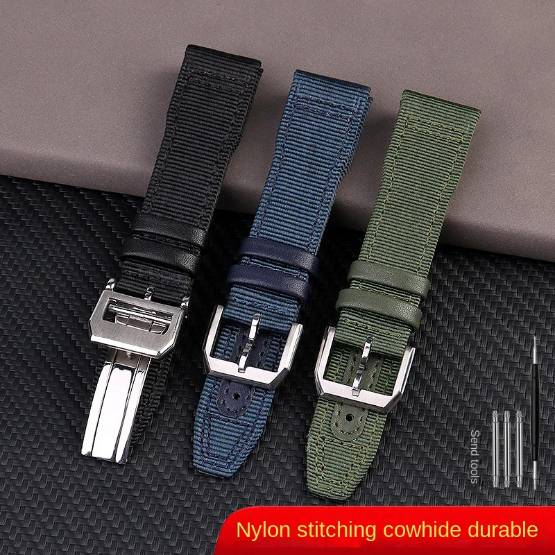 Para iwc pulseira de náilon grande piloto pequeno príncipe mark 18 portugal náilon lona couro masculino pulseira relógio 20 21 22mm pulseira verde