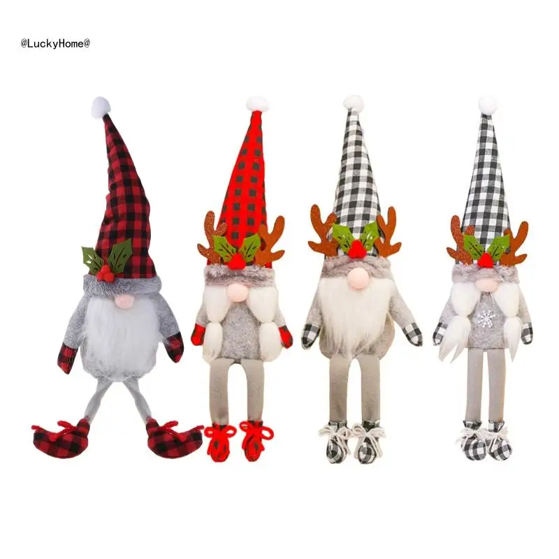 Christmas Decorations Plaid Antlers Handmade Swedish Tomte Gnomes Scandinavian Santa Elf Table Ornaments Holiday Decor Gift 11UA