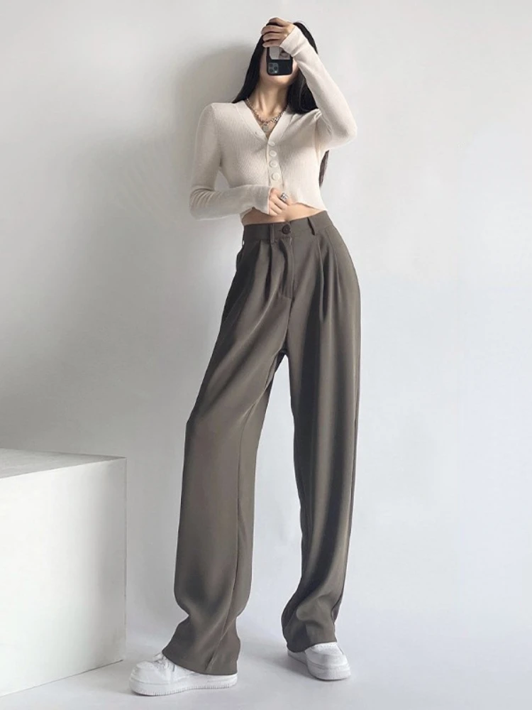 Pink Pant For Women\'s Spring Summer New High Waisted Wide Leg Pants Straight Leg Draped Suit Pantalones Casual Loose Women