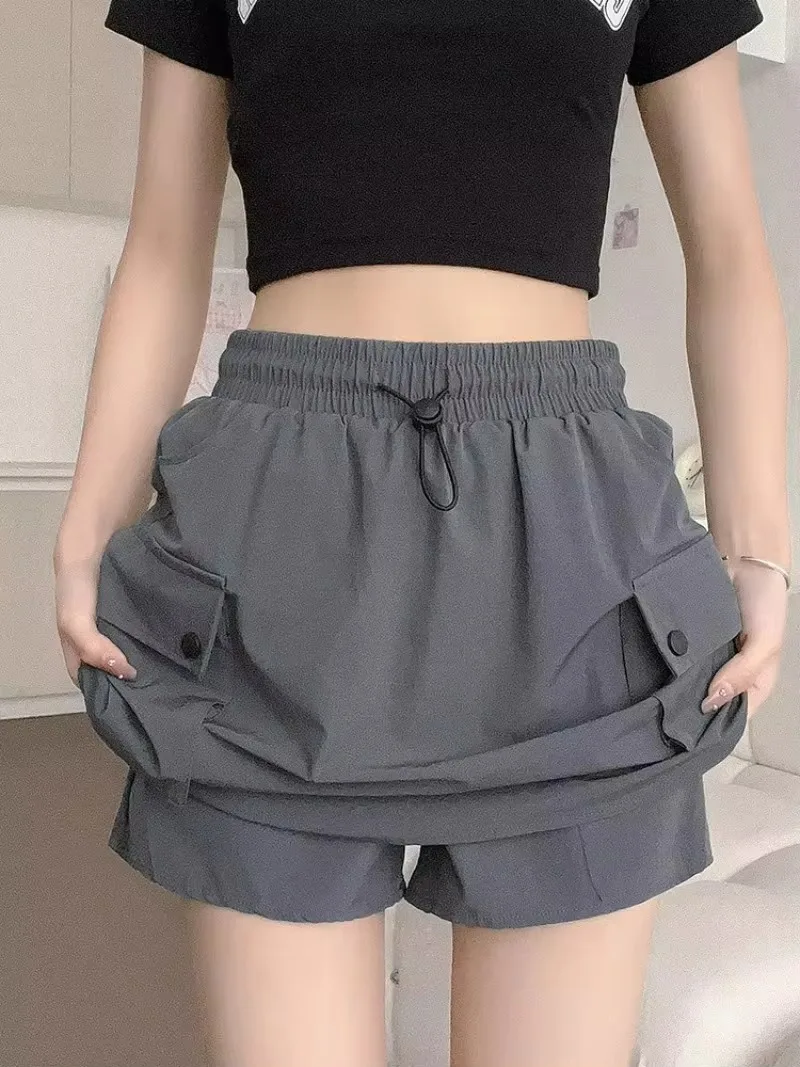 Gray Cargo Skirt Women's Summer Thin High Waist A Word Wide Leg Slim American Quick-drng Short Culottes 2025