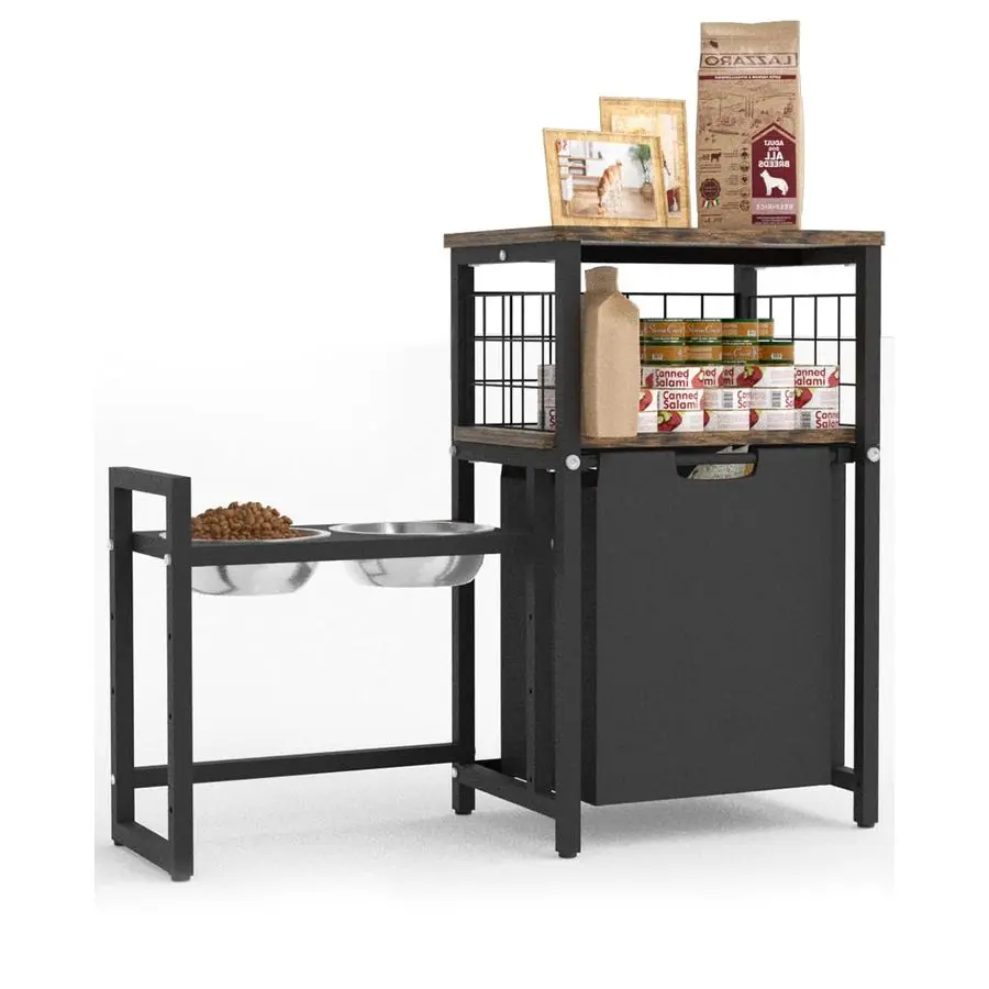

x 26.2 High Elevated Dog Bowl Stand with Pet Food Storage Organizer, Adjustable Raised Feeding Station with Toy Basket for Large