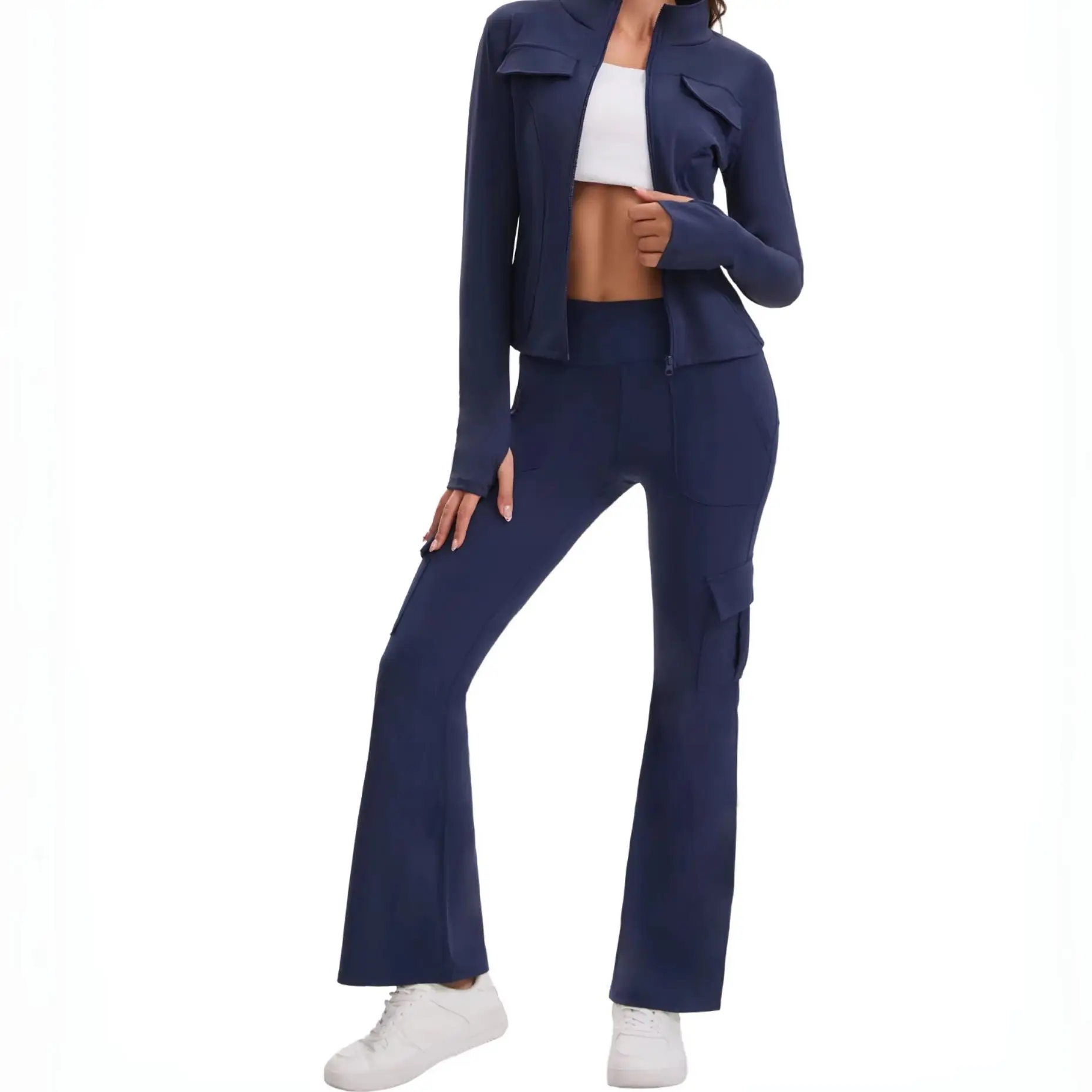 Women High Waist Cargo Flare Yoga Pants Multi Pockets Stretch Tummy Control Butt Lifting Workout Bootcut Leggings Casual Athleti
