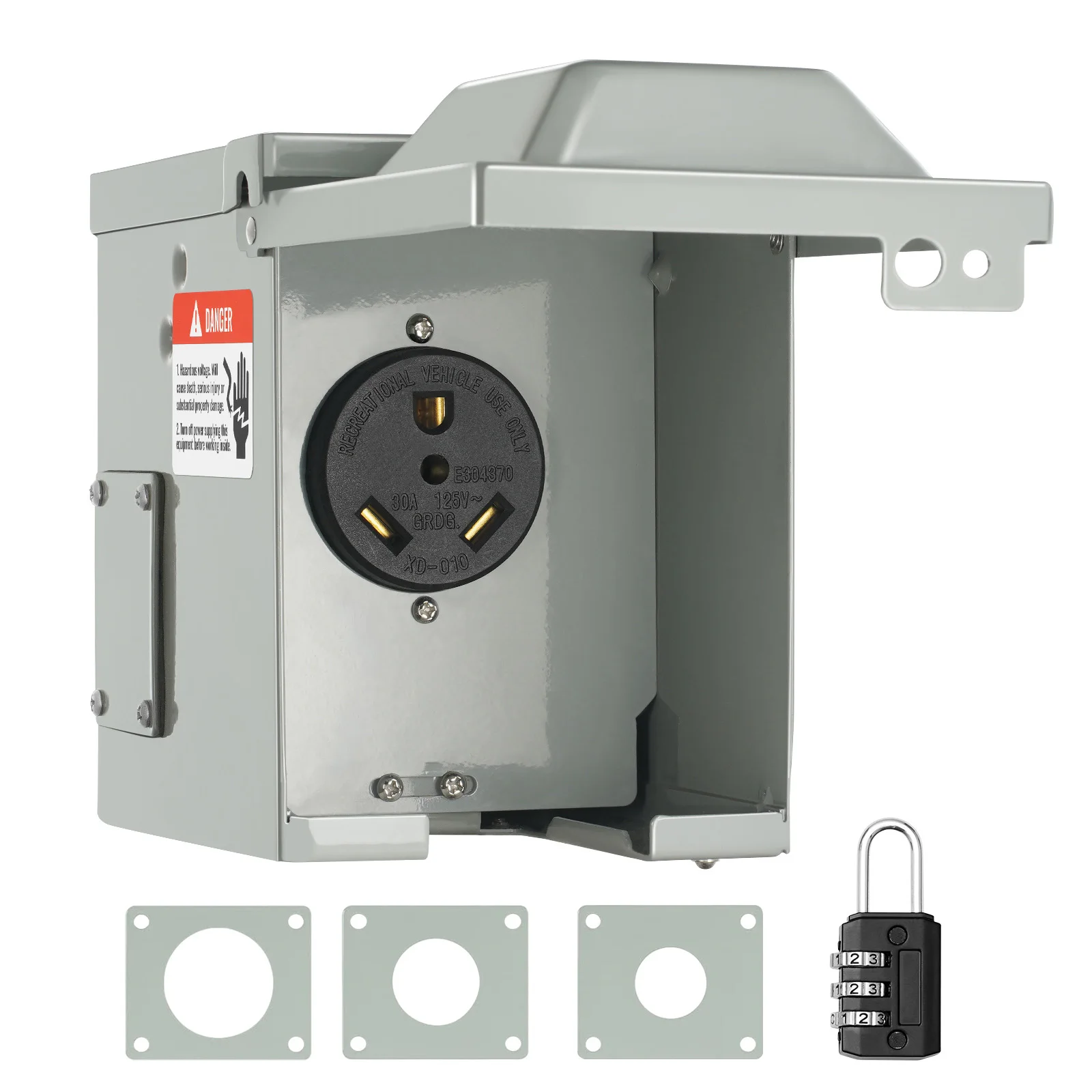 

SucceBuy 30A/50A RV Power Outlet Box Heavy-Duty Iron Casing with Rainforced Box Door&Password Lock Accessories Camping Car Use