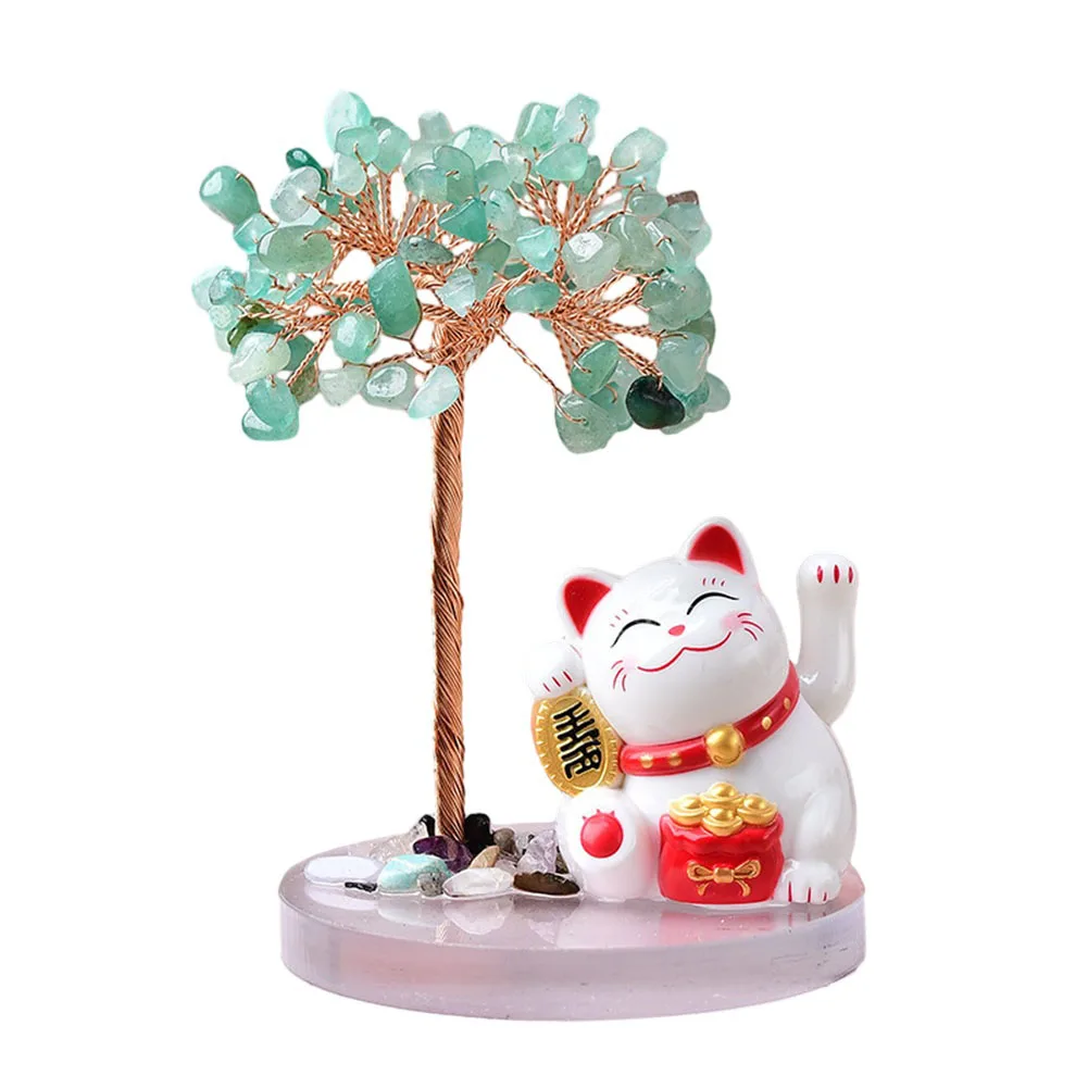 Cat Base Cute Fortune Cat Multicolor Natural Pink Purple Yellow 13*8cm Cat Base Crushed Stone None Brand New None