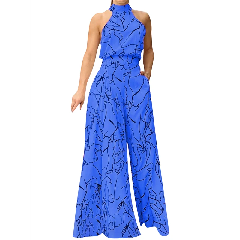 

CYL-Dressy Jumpsuits For Women Evening Party Wedding Guest Plus Size Sleeveless Rompers Wide Leg Long Pants