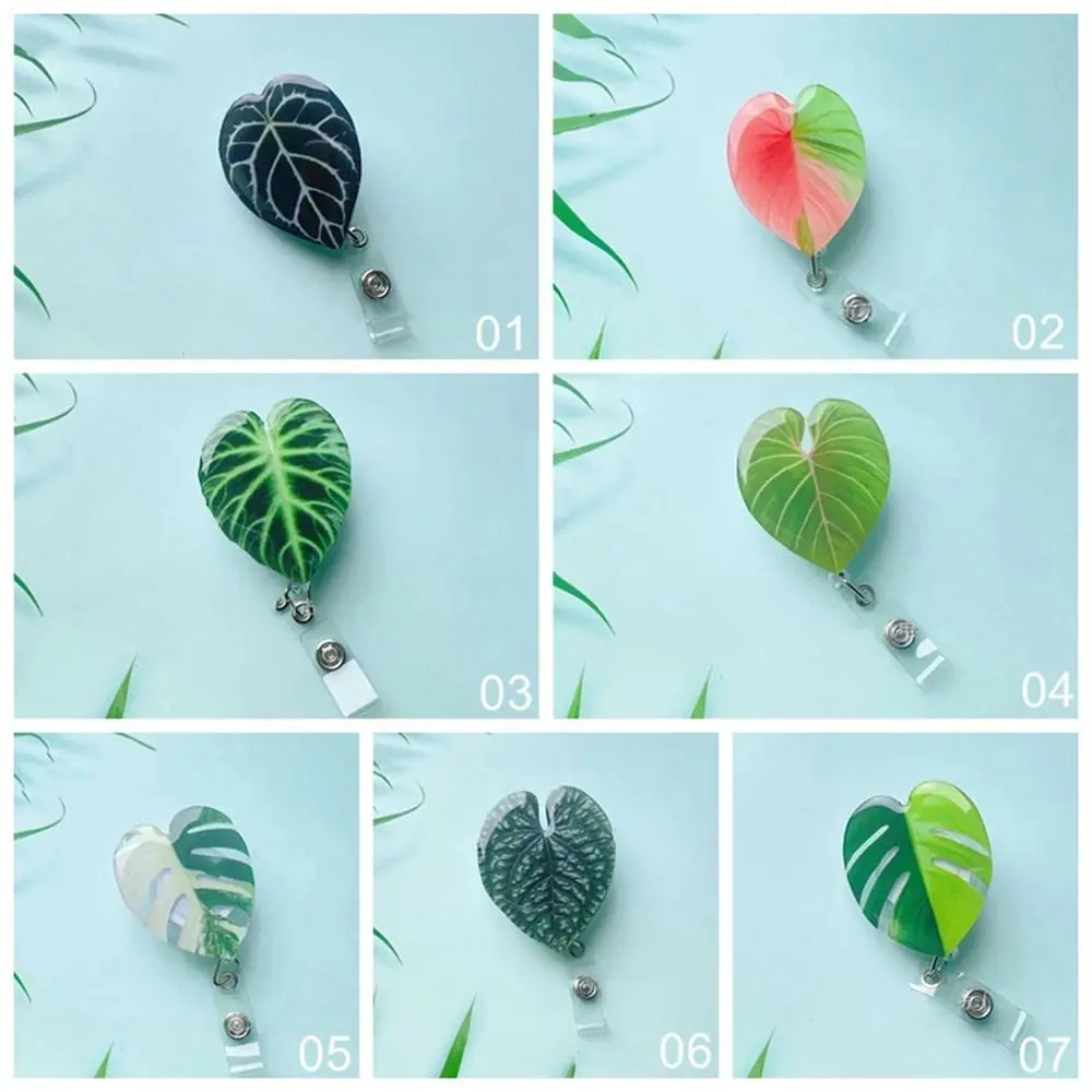 ID Card Clip Leaf ID Badge Reel Inspirational Chest Card Retractable Badge Holder Work Card Rare Plant Easy Pull Buckle
