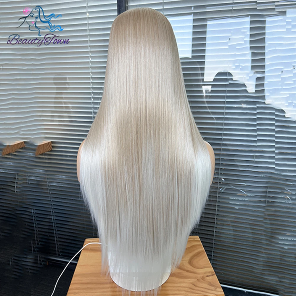 Perruque Lace Front Wig synthétique lisse 30 pouces, couleur blond argent 613, balayage, perruque Lace Transparent HD, perruque Cosplay quotidienne