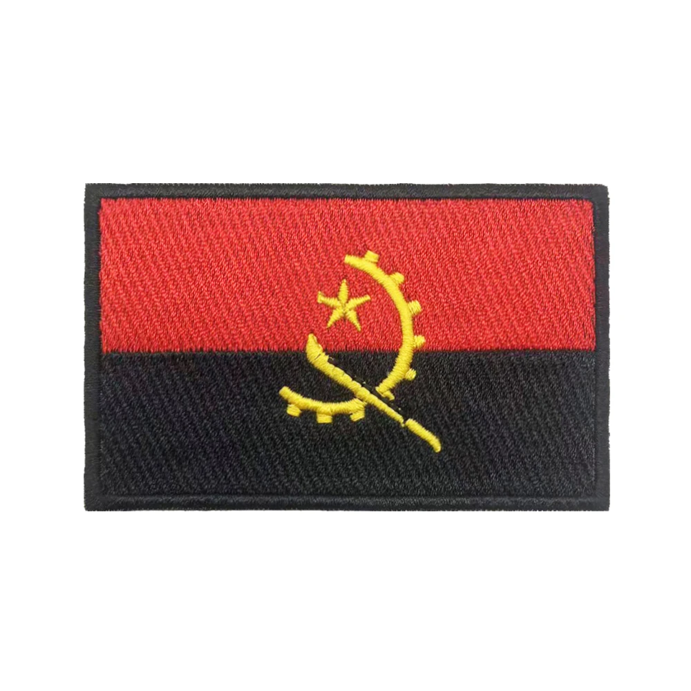 1PC Angola Flag Patch Stripes Badge Tags Chevrons Military Armband Iron On Or Hook Loop Embroidered