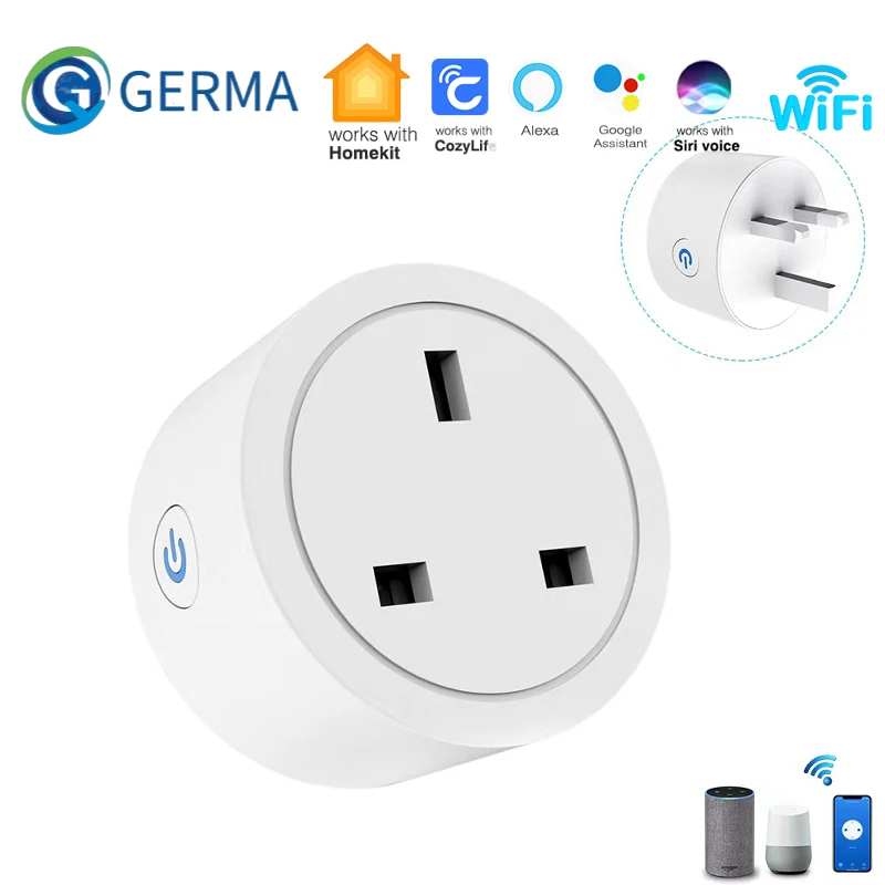 GERMA-adaptador de enchufe inteligente para el hogar, toma de corriente con Control por voz Siri, inalámbrico, con WiFi, 16A, para IOS y Apple