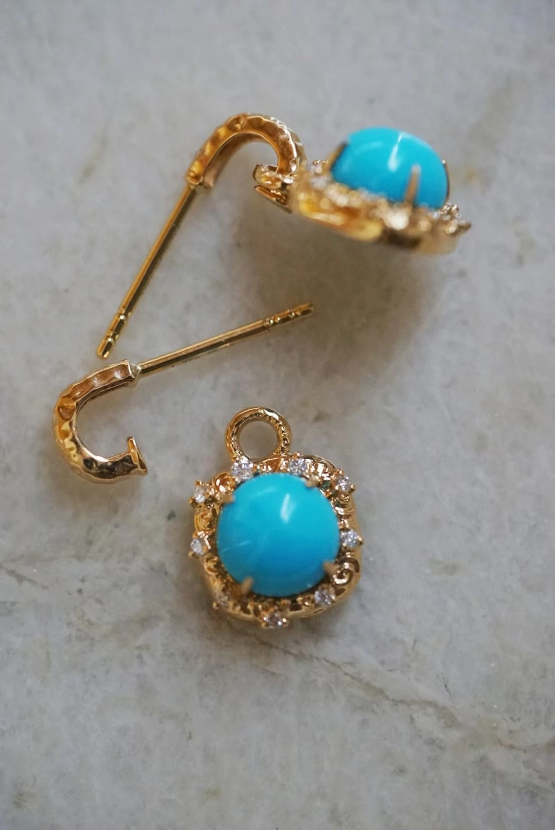 18K real gold natural turquoise ear buckle natural pearl earrings double beads wear Valentine's Day birthday gift spot wholesale