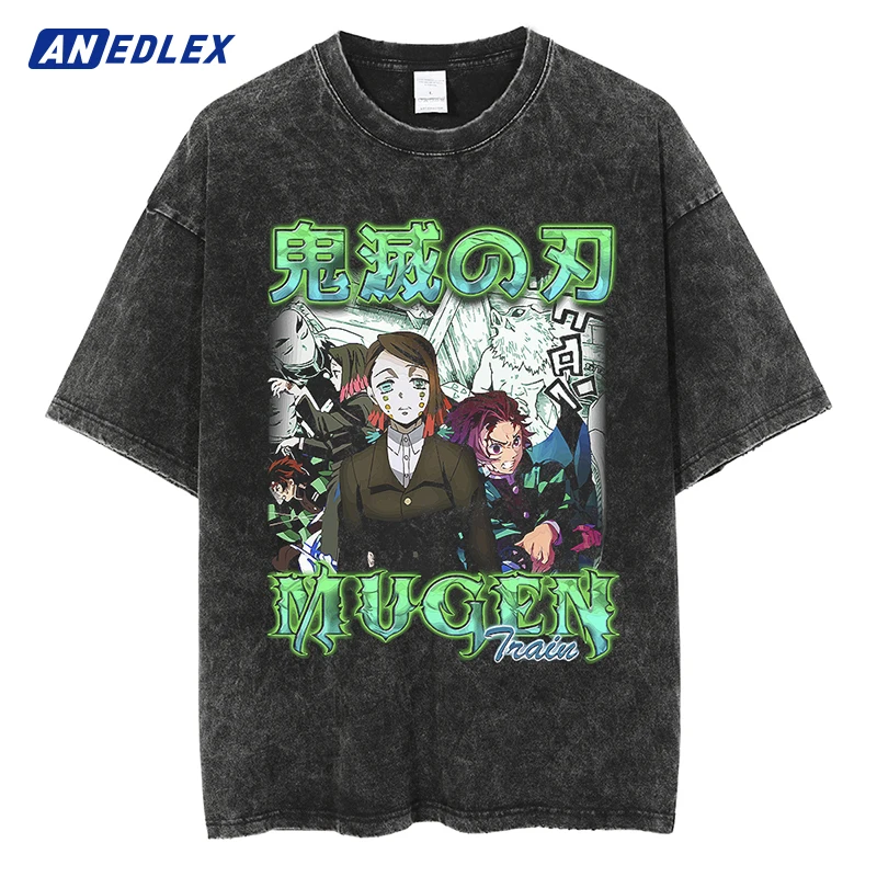 

Men Oversize Vintage T Shirt Streetwear Japanese Anime Graphic Print Washed Tshirt Harajuku Hip Hop Casual Cotton Loose T-Shirt